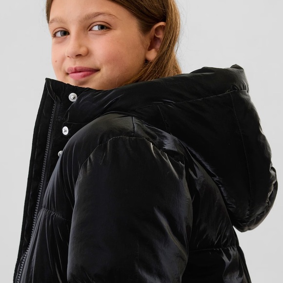 Kids Recycled Metallic Puffer Jacket XS (4-5) Black Girls - Picture 2 of 5